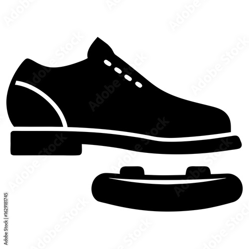 Simple black silhouette of a classic oxford shoe with two separate shoe inserts or orthotics