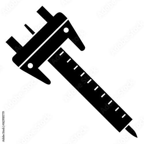 A black silhouette icon of a caliper tool used for precise measurement in engineering and manufacturing industries