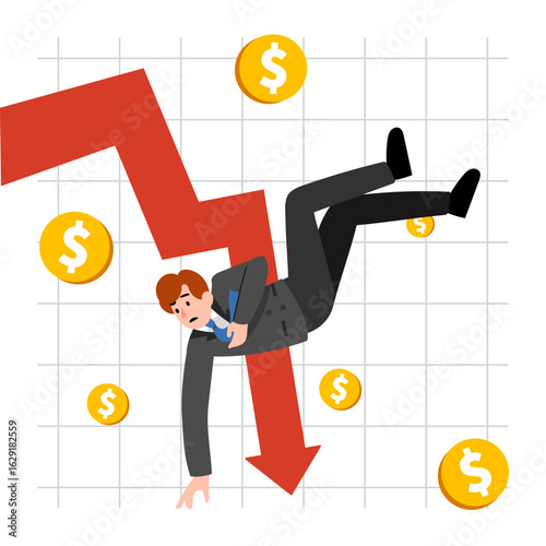 Man falling into debt hole during economic recession illustration