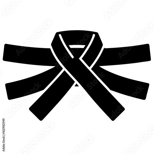 Black martial arts belt tied in a knot with white stripes representing achievement and skill