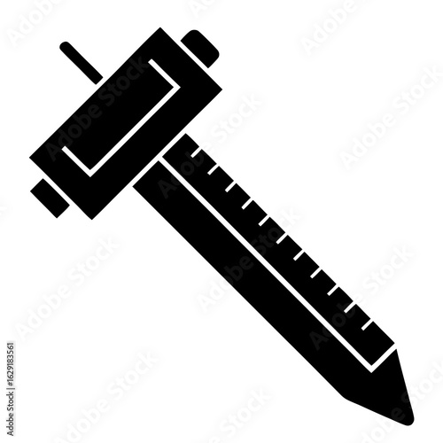 Black silhouette icon of a caliper with a ruler and markings for precise measurement and scientific research