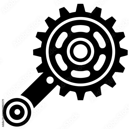 Stylized black silhouette of a bicycle crankset with a single gear and pedal mechanism
