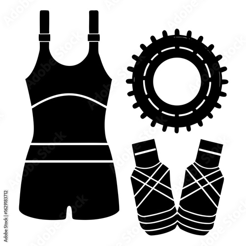 Black silhouette icon representing safety vest gear and a tool belt for construction and industrial work
