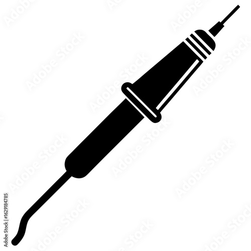 Black silhouette icon of a soldering iron with a cord attached isolated on a white background
