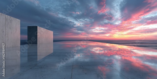 An image of a spacious viewing platform and the sea, suitable for car display backdrops, urban tourism promotion, and rendering materials.