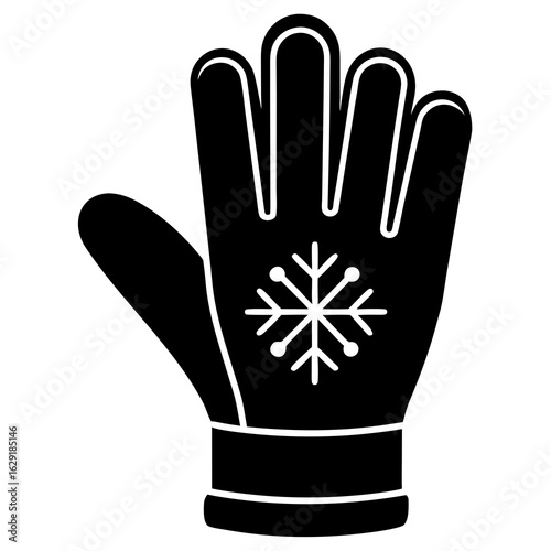 Black silhouette of a baseball glove with a textured palm and striped cuff on a white background