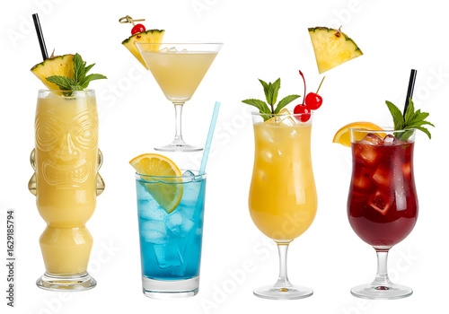 Fototapeta Naklejka Na Ścianę i Meble -  Tropical Cocktails: A Collection of Refreshing Summer Drinks Isolated on Transparent Background