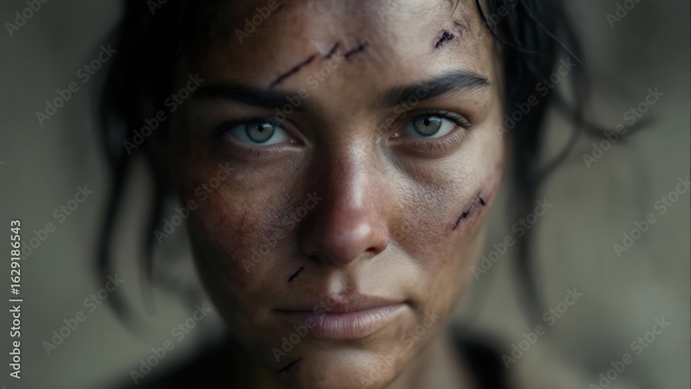 Obraz premium Close-up portrait of a woman with scars