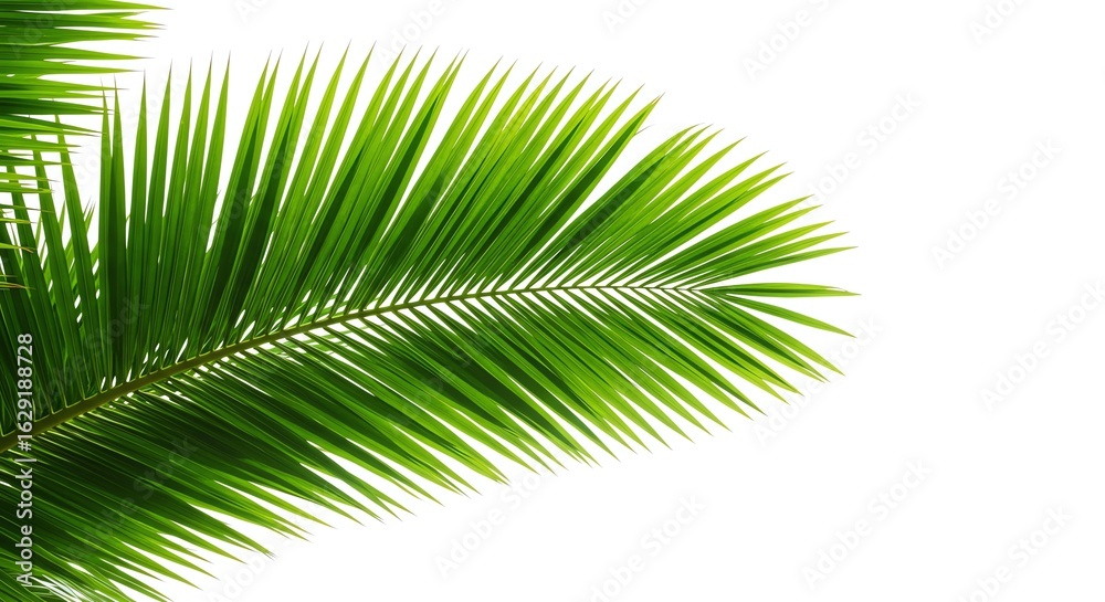 Fototapeta premium Green Palm Leaf with Detailed Fronds on White Background for Tropical Nature Decor