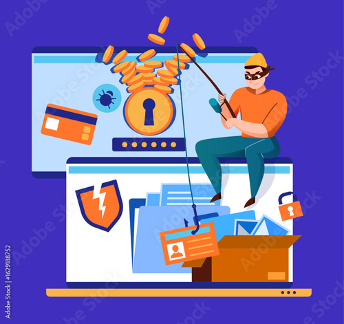 Cyber thief stealing user data – data breach illustration