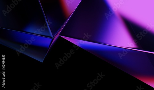 Abstract colorful shape, black dark background design, 3d render, iridescent and dispersion background