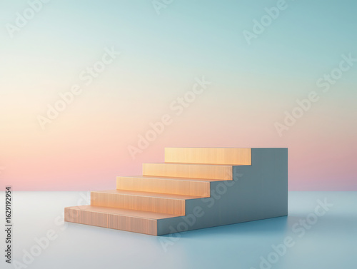 Minimalist staircase with soft pastel gradient background  symbolizing progress and success