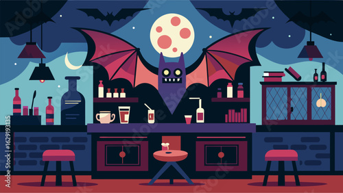 A cozy bat bar decked out in vintage decor and playing soulful blues music that sets the perfect mood for a night out. Vector illustration