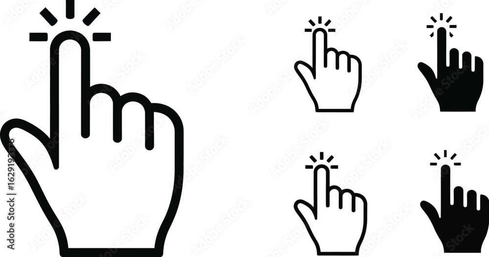 Fototapeta premium Dynamic cursor hand icon set for digital interaction and selection