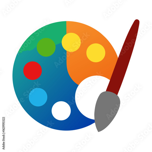 Colorful artist s paint palette with a brush ready for creative expression and artistic endeavors
