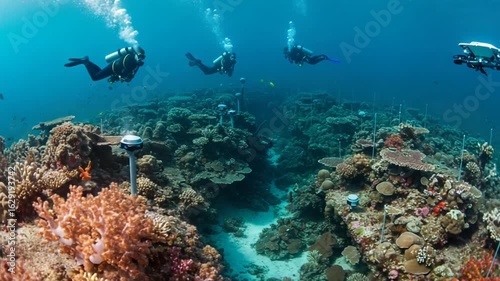Wallpaper Mural Divers exploring vibrant coral reef ecosystem underwater Torontodigital.ca