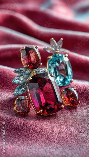 Luxurious gemstone brooch on fabric