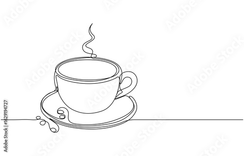 Continuous one line drawing of coffee beans. One line Coffee cup, Coffee cup continuous line sketch tea icon cafe sketch drink single art outline mug logo food, 