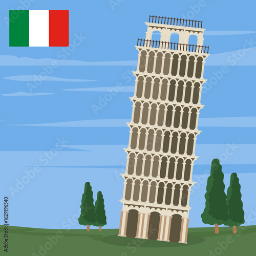 Leaning Tower of Pisa concept illustration
