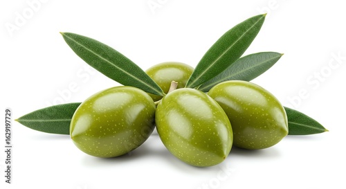 Wallpaper Mural Fresh Green Olives with Leaves on White Background Torontodigital.ca