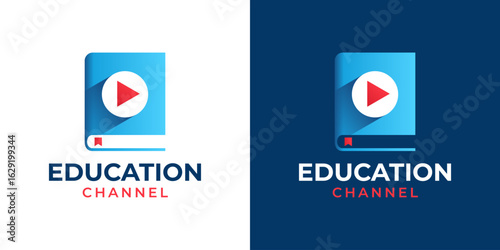Book Logo Vector with Play Icon Symbol Design Template. Book, Education Media Logo Design Vector. Logo Design Vector Template of Book, Education, Play, Media, Channel. 2.eps
