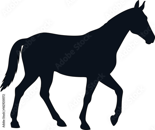 Bold walking horse silhouette icon. Perfect for ranch branding, animal signs, horse riding graphics, and countryside adventure designs.

