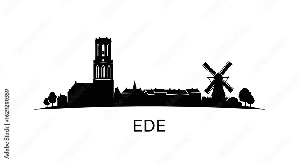 Obraz premium Ede with Netherlands Skyline Silhouette Vector.