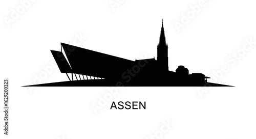Assen city skyline silhouette with Netherlands.