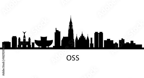 Oss skyline with Netherlands Cityscape silhouette.