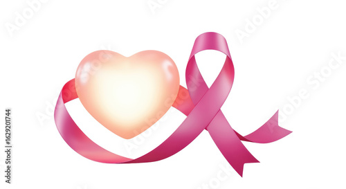 Pink Ribbon Heart Symbol for Breast Cancer Awareness with Soft Glow and Elegant Design