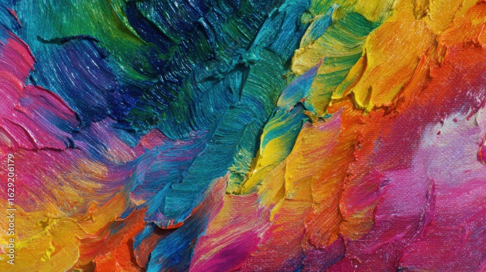Obraz premium Dynamic strokes of paint create a vivid explosion of colors in this abstract artwork. The swirls and blends evoke feelings of energy and creativity, drawing the viewer's eye.