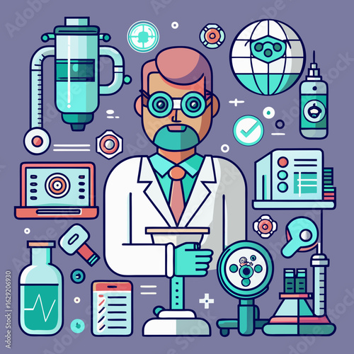 Hospital Laboratory Scientist Icon Collection – Futuristic Healthcare & Diagnostics
