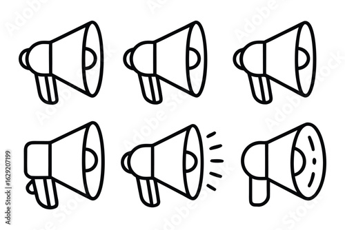Megaphone outline icon vector set on transparent background