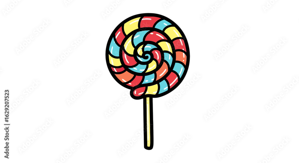 Colorful swirl lollipop candy illustration on a stick, isolated on a white background. Colorful swirl lollipop candy illustration on a stick, isolated on a white background.