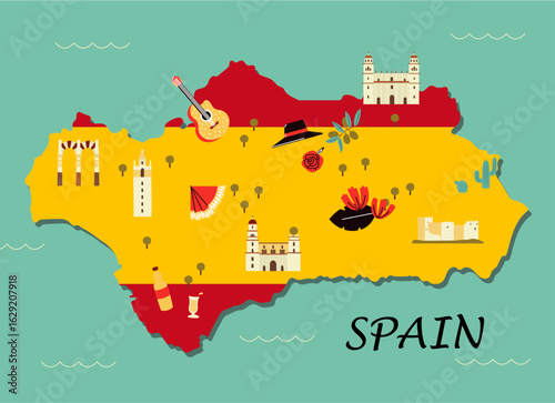 Illustrated Map of Spain with Famous Landmarks – Travel Map