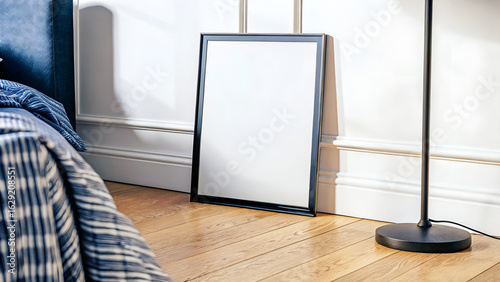 Empty Frame Mockup with Floor Lamp Indoor