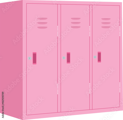 Pink school metal locker, Fitness locker isolated illustration, personal storage, office facility, flat design