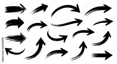 Hand-Drawn Arrow Vector Set, Directional Brush Strokes, Ink Arrows Collection