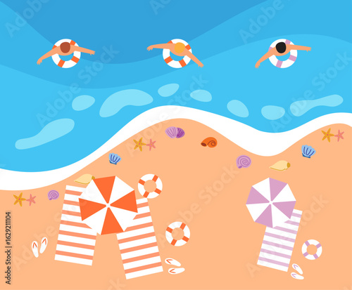 Hello Summer – People Having Fun at the Beach Illustration