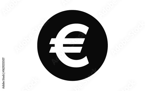 Black euro symbol icon on white background currency