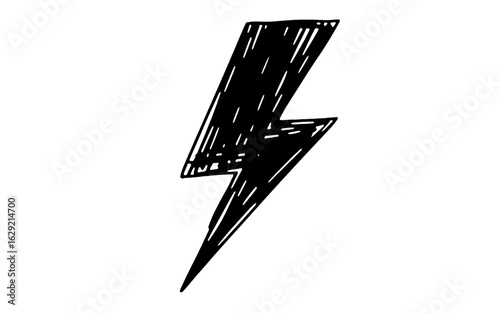 Hand drawn black lightning bolt on white background