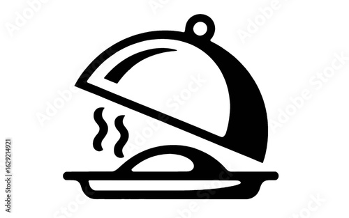 Open food cloche with steam rising dining restaurant