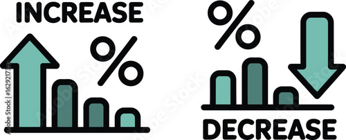 Increase and decrease bar chart icons with percentage signs