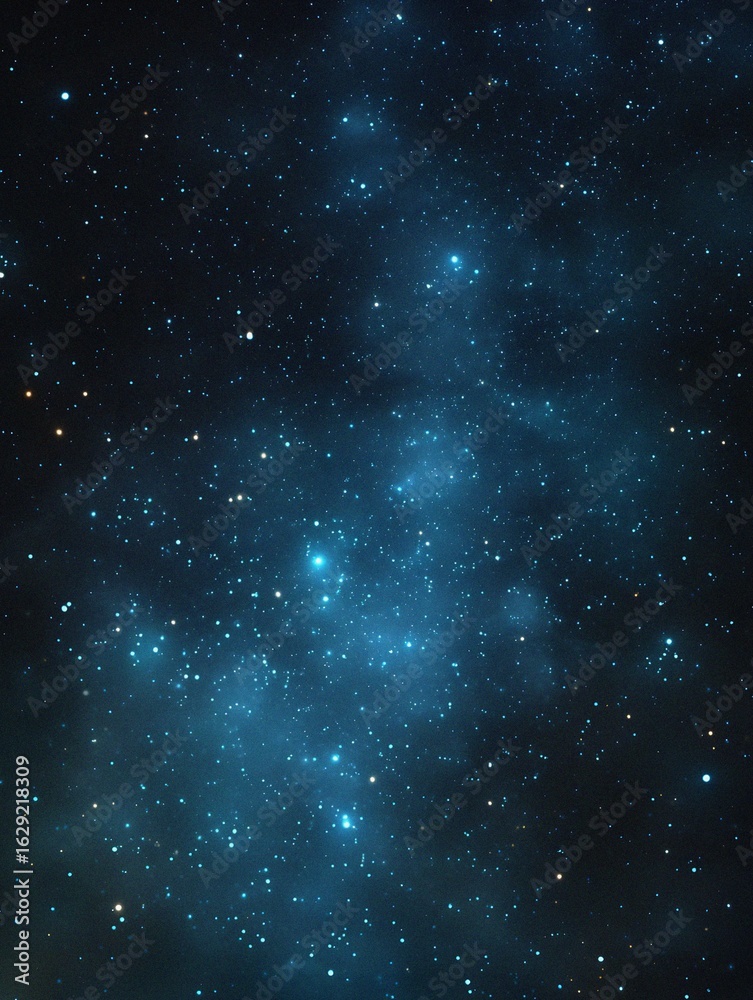 Fototapeta premium Starry sky background, blue night sky full of stars, glowing stars in the dark space, starry background, dark night, stars in the distance, starlight, dark background with a blue glow, night sky.