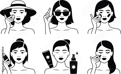 Skincare routine and beauty application icons makeup