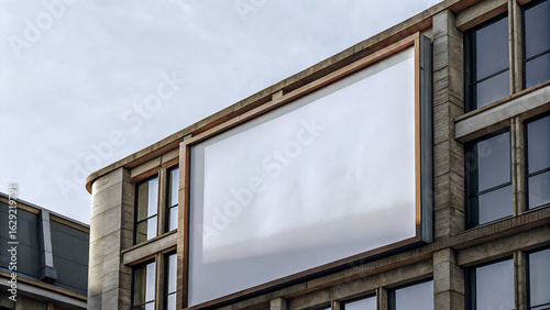Large Empty Billboard on Concrete Wall of City Building	