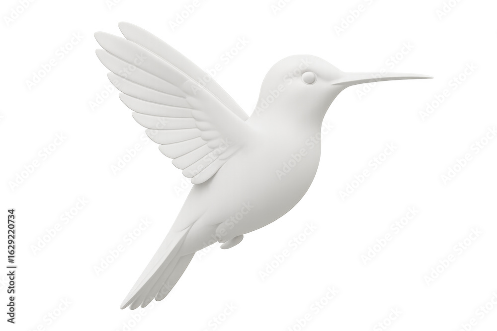 Fototapeta premium Rare white hummingbird hovering, wings spread wide, translucent backdrop perfect for digital design compositions