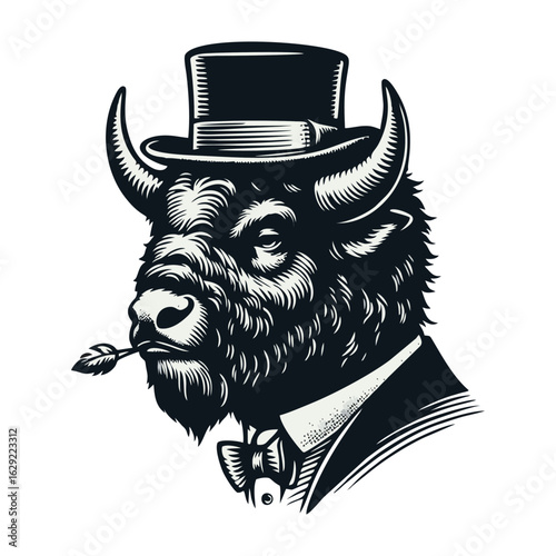 Bison Gentleman with Top Hat and Bow Tie