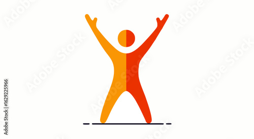Stylized twotone orange human figure with arms raised in a celebratory pose.