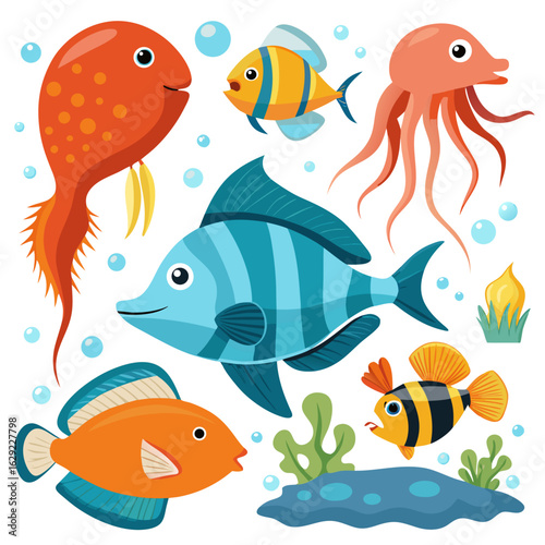 set of cartoon fishes